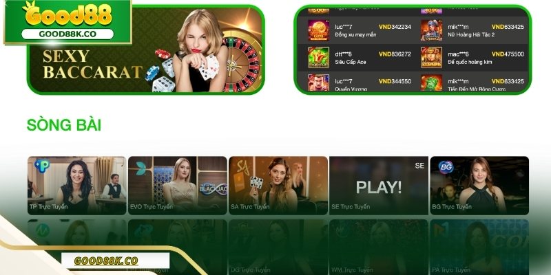 Các nhóm trò chơi trong casino Good88 được phân chia rõ ràng